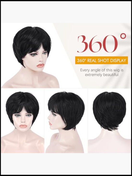 Pixie Cut Wig Short Black Layered Synthetic Hair Glueless Heat Resistant Daily main image 6